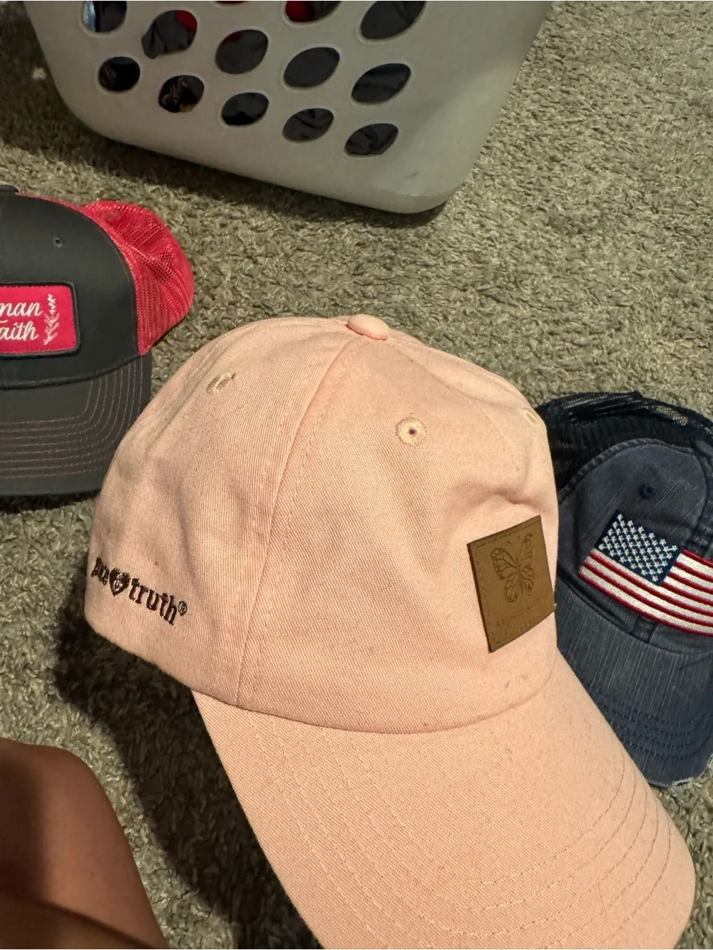 Luke 1:47 Pink Women’s Baseball Cap with Butterfly Patch